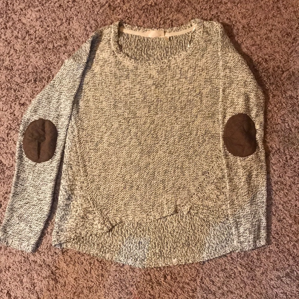 Black & Cream Marled Sweater with Elbow detail